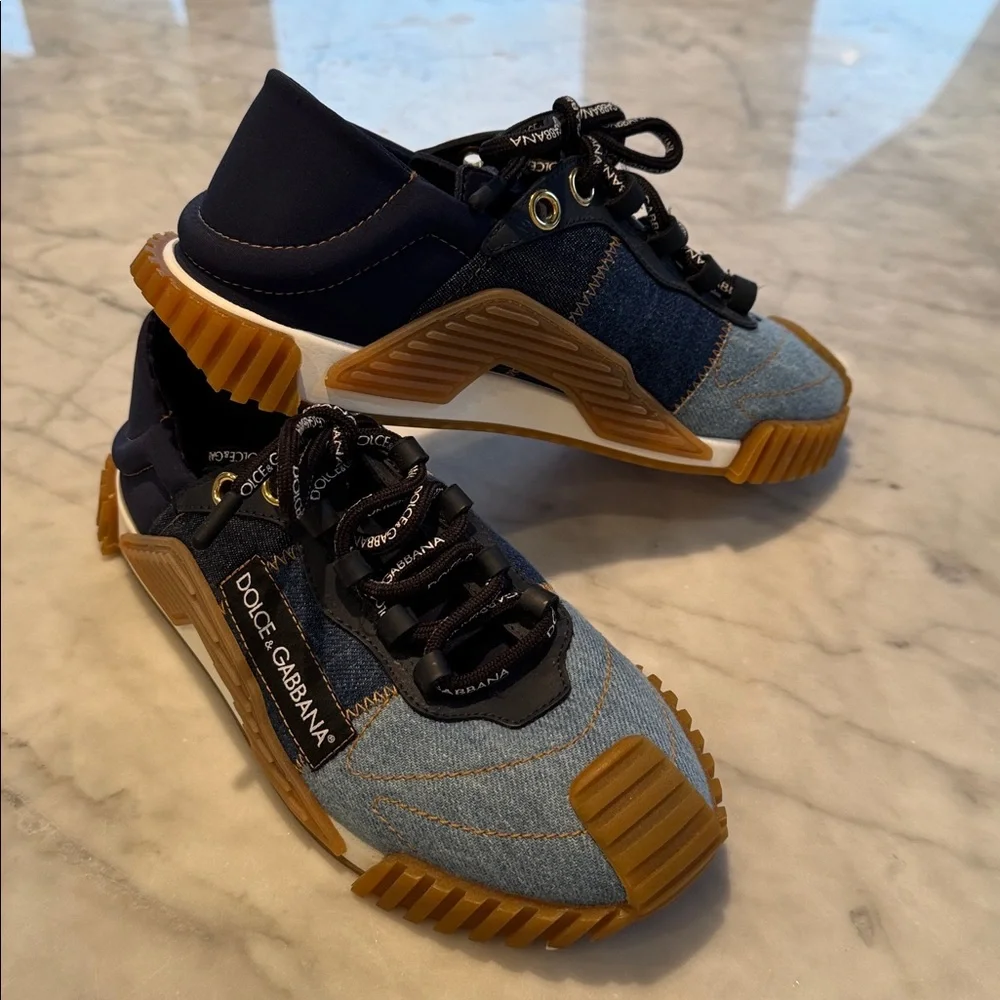 Dolce & Gabbana Denim and Tan Sneakers - Picture 3 of 5